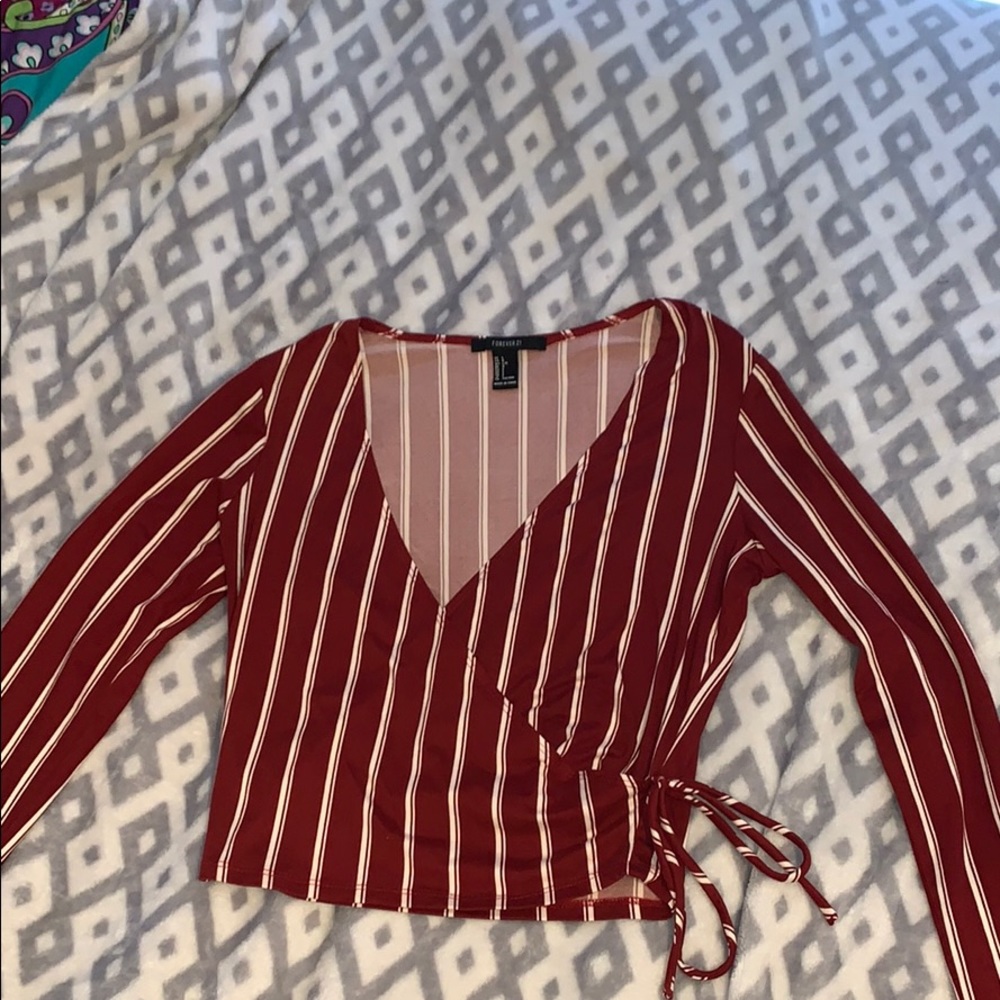 Forever 21 red deep cross V-neck longsleeve shirt